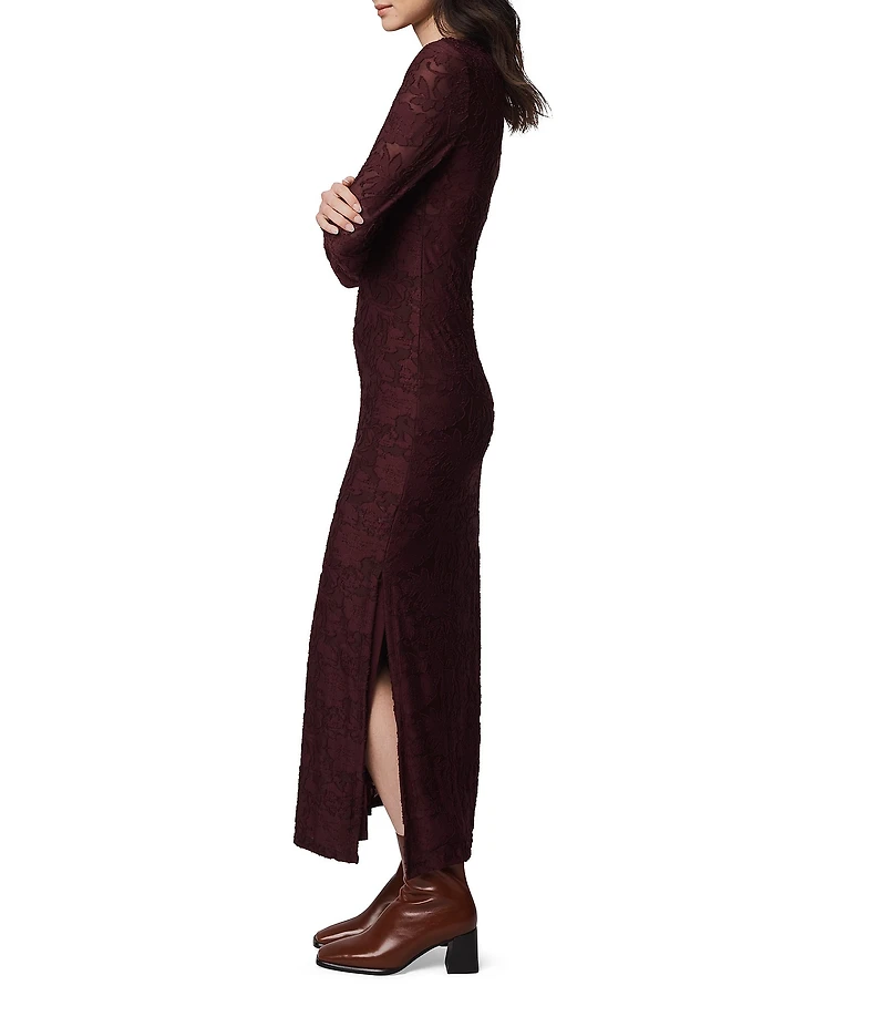 Splendid Cecelia Knit Floral Round Neck Long Sleeve Bodycon Maxi Dress