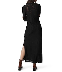 Splendid Cecelia Knit Floral Round Neck Long Sleeve Bodycon Maxi Dress