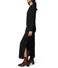 Splendid Cecelia Knit Floral Round Neck Long Sleeve Bodycon Maxi Dress