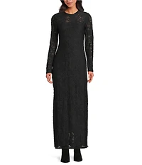 Splendid Cecelia Knit Floral Round Neck Long Sleeve Bodycon Maxi Dress