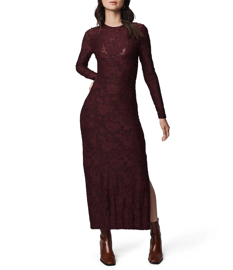 Splendid Cecelia Knit Floral Round Neck Long Sleeve Bodycon Maxi Dress