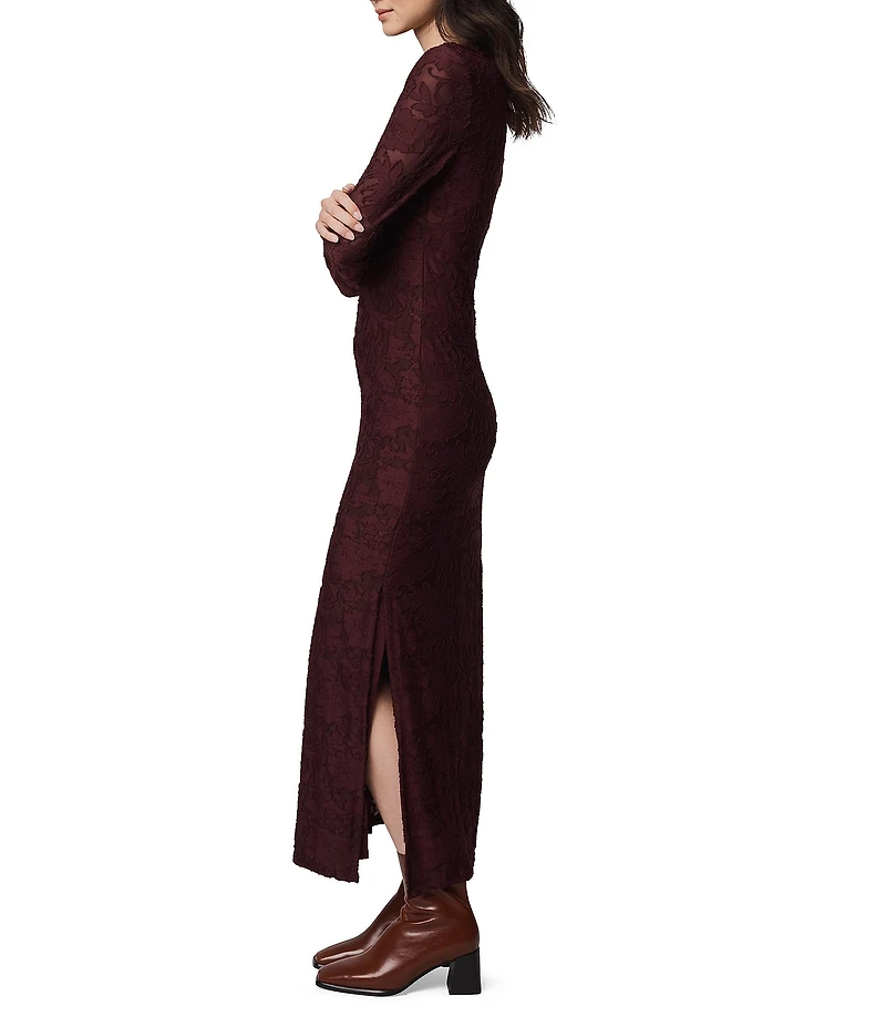 Splendid Cecelia Knit Floral Round Neck Long Sleeve Bodycon Maxi Dress