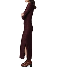 Splendid Cecelia Knit Floral Round Neck Long Sleeve Bodycon Maxi Dress