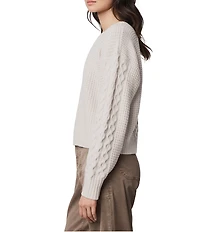 Splendid Celeste Wool Cashmere Blend Cable Knit Round Neck Long Sleeve Sweater