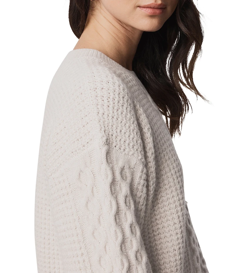 Splendid Celeste Wool Cashmere Blend Cable Knit Round Neck Long Sleeve Sweater