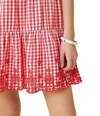 Splendid Checkered V-Neck Sleeveless Tiered Eyelet Mini Dress
