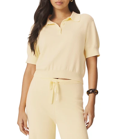 Splendid Christa Collared V-Neck Short Sleeve Polo Coordinating Sweater