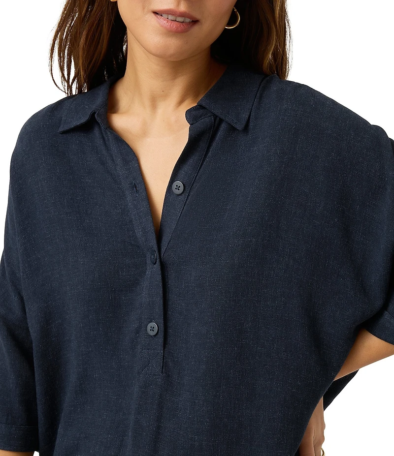 Splendid Coastal Knit Notch Collar 3/4 Sleeve Polo Top