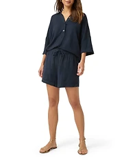 Splendid Coastal Linen Blend Knit Mid Rise Lounge Shorts