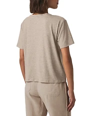 Kacey Crochet Knit V-Neck Short Sleeve Tee Shirt