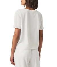 Kacey Crochet Knit V-Neck Short Sleeve Tee Shirt