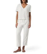 Kacey Crochet Knit V-Neck Short Sleeve Tee Shirt