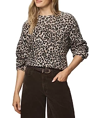 Splendid Delaney Wool Cashmere Blend Knit Leopard Print Crew Neck Long Sleeve Sweater