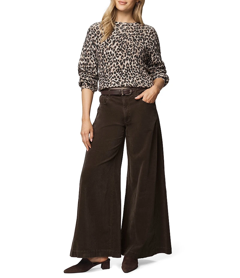 Splendid Delaney Wool Cashmere Blend Knit Leopard Print Crew Neck Long Sleeve Sweater