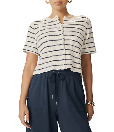 Splendid Delilah Striped Round Neck Long Sleeve Cardigan