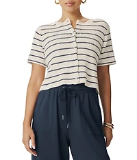 Splendid Delilah Striped Round Neck Long Sleeve Cardigan