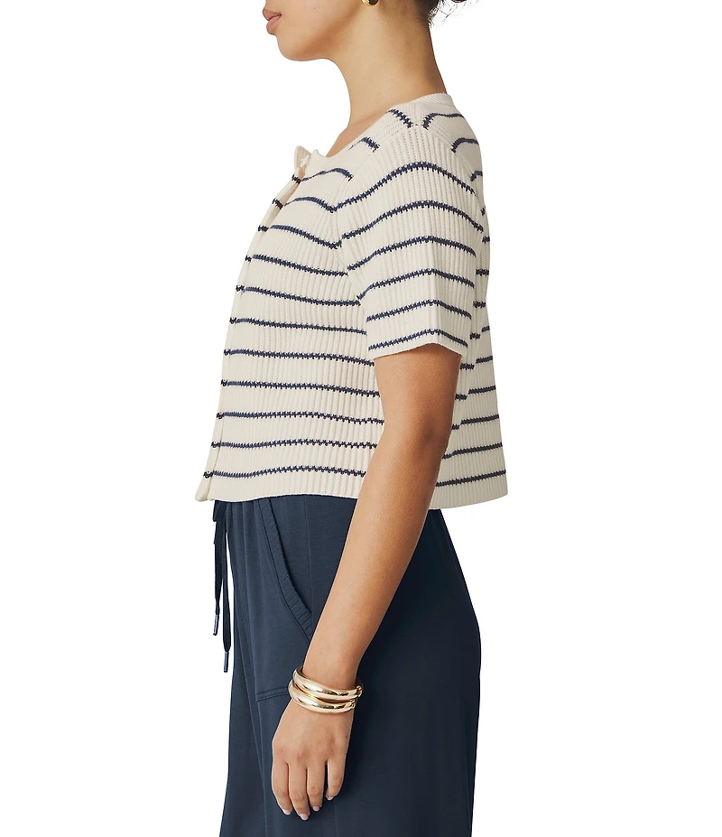 Splendid Delilah Striped Round Neck Long Sleeve Cardigan