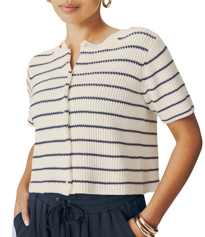 Splendid Delilah Striped Round Neck Long Sleeve Cardigan