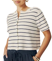 Splendid Delilah Striped Round Neck Long Sleeve Cardigan