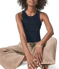 Splendid Eco Supersoft Ribbed Knit Scoop Neck Sleeveless Tank Top