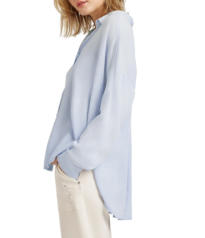 Splendid Ella Stripe Print Point Collar Long Sleeve Button Down Blouse