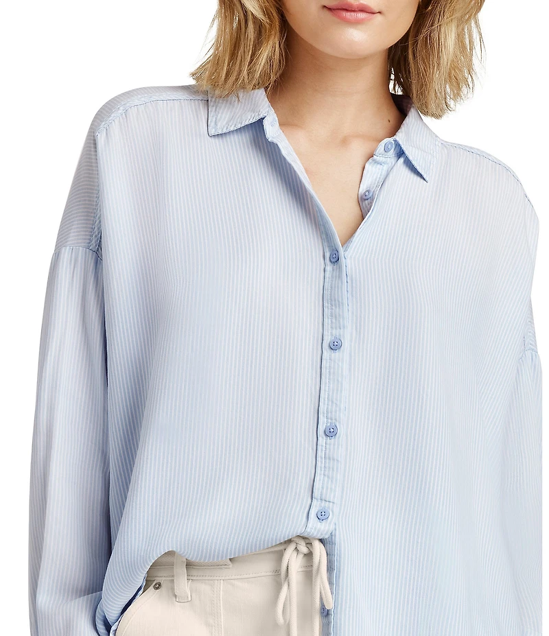Splendid Ella Stripe Print Point Collar Long Sleeve Button Down Blouse