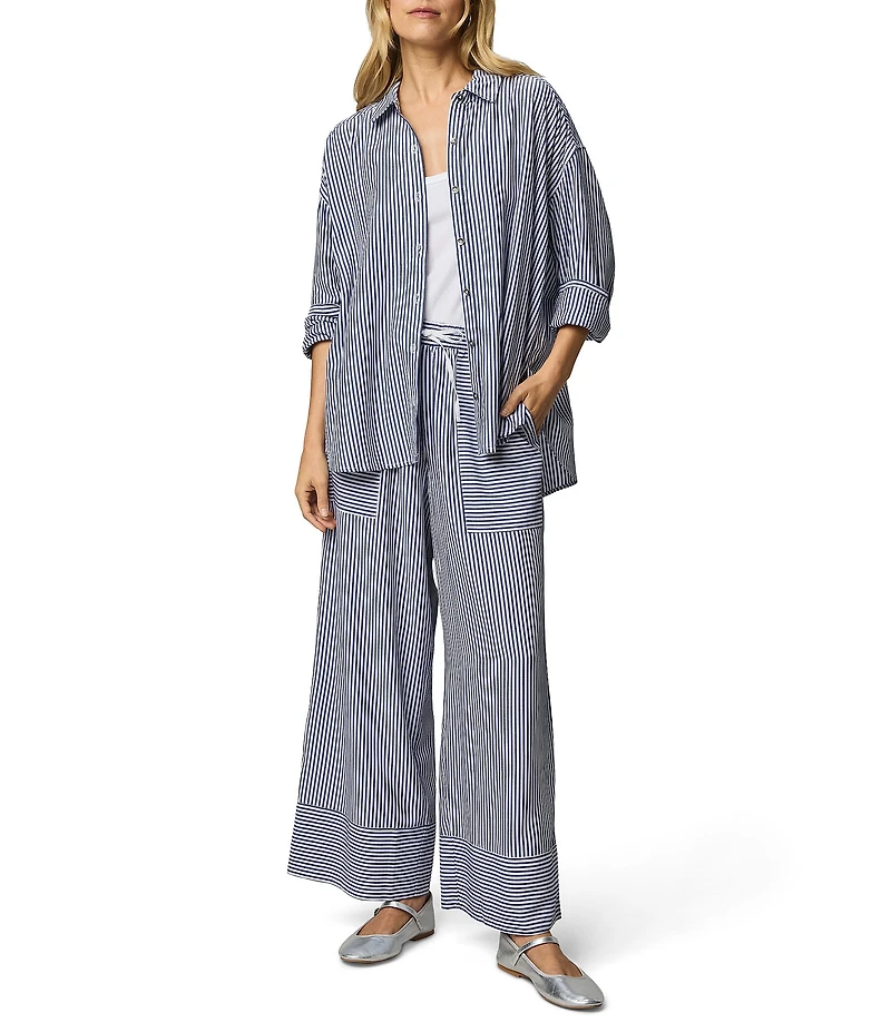 Splendid Ellie Striped Coordinating Drawstring Wide Leg Pants