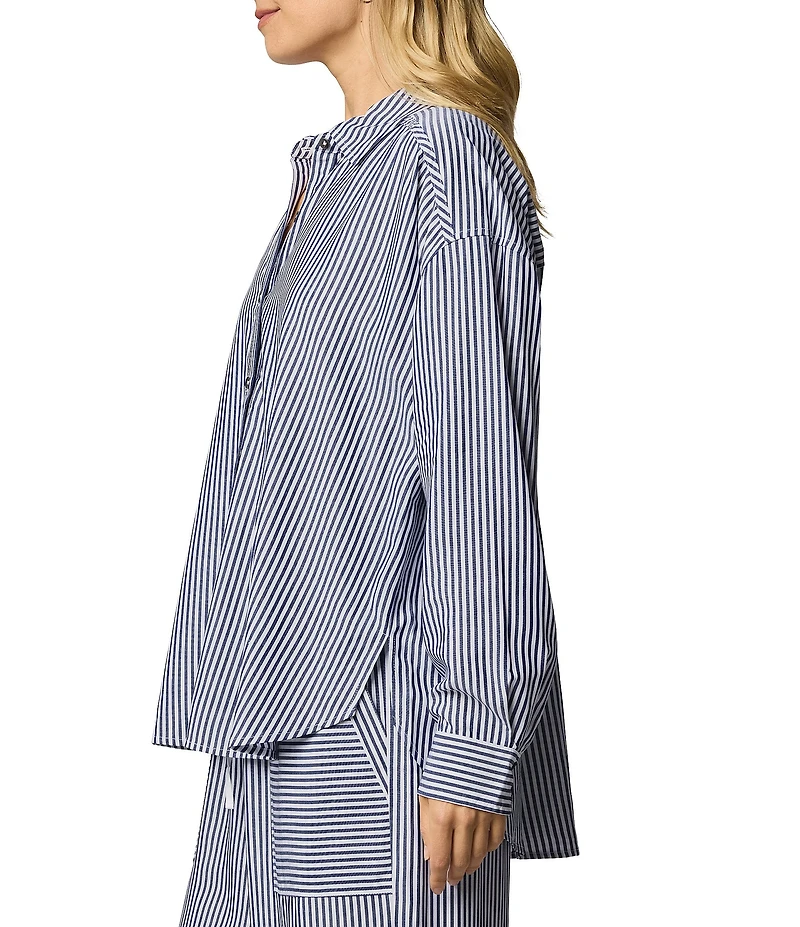 Splendid Ellie Woven Stripe V-Neck Long Sleeve Button Down Coordinating Shirt