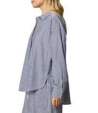 Splendid Ellie Woven Stripe V-Neck Long Sleeve Button Down Coordinating Shirt