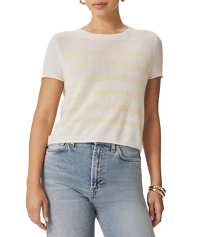 Splendid Emerson Stripe Cashmere Blend Round Neck Short Sleeve Sweater
