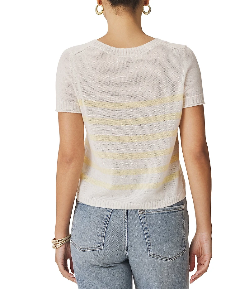 Splendid Emerson Stripe Cashmere Blend Round Neck Short Sleeve Sweater