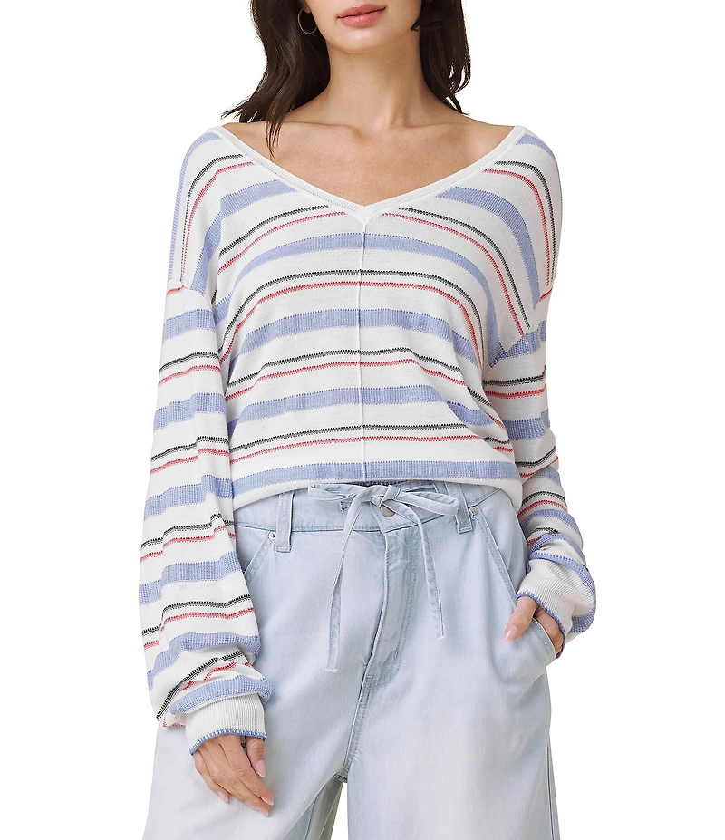 Splendid Erica Knit Stripe V-Neck Long Sleeve Top