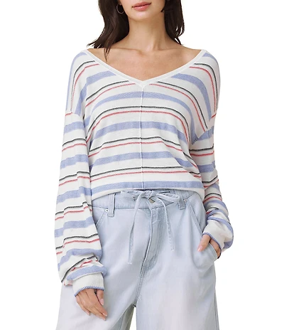 Splendid Erica Knit Stripe V-Neck Long Sleeve Top