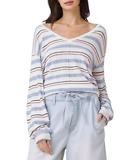 Splendid Erica Knit Stripe V-Neck Long Sleeve Top