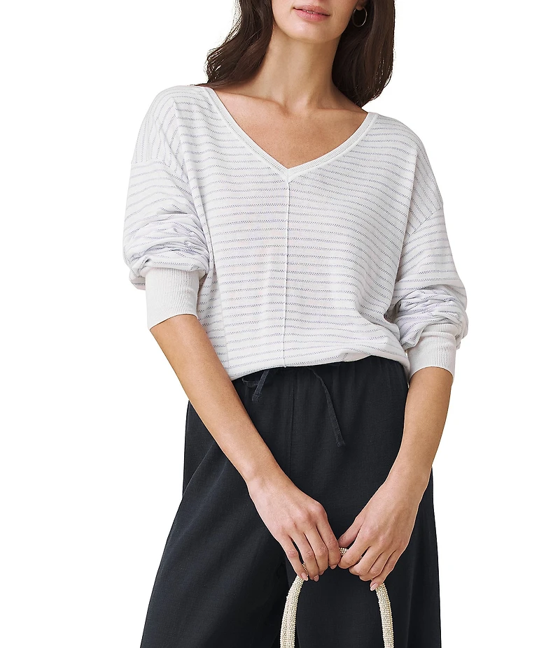 Splendid Erica Stripe Knit V-Neck Long Sleeve Top
