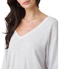 Splendid Erica Stripe Knit V-Neck Long Sleeve Top