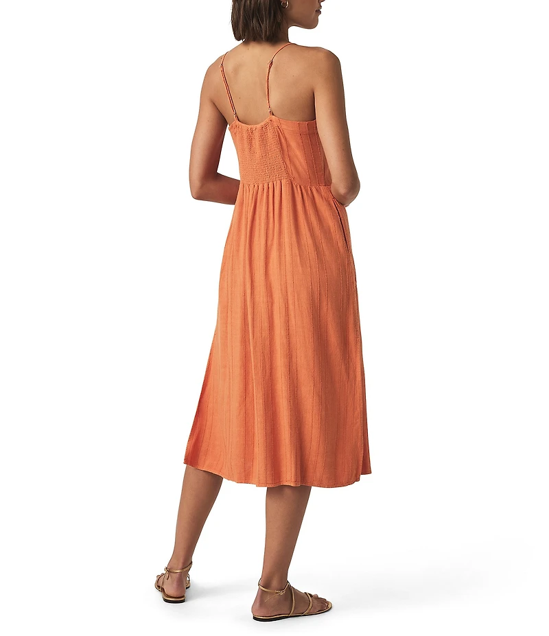 Splendid Gabrielle Knit Linen Blend V-Neck Sleeveless A-Line Midi Dress
