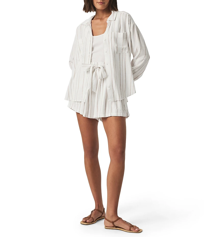 Splendid Gabrielle Knit Stripe Print Collar Long Sleeve Coordinating Button Front Shirt