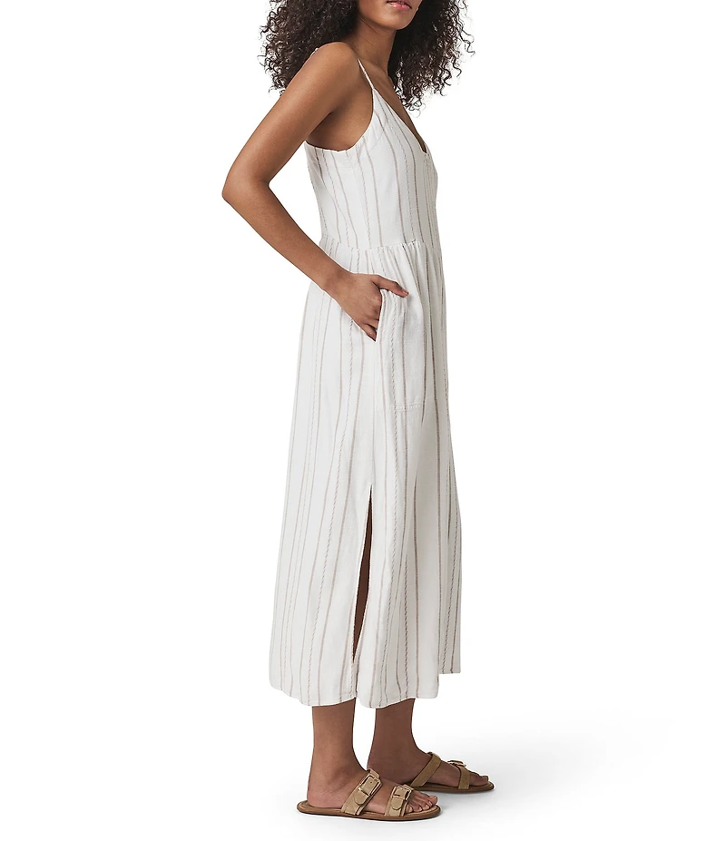 Splendid Gabrielle Knit Stripe Print V-Neck Sleeveless A-Line Midi Dress