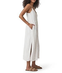 Splendid Gabrielle Knit Stripe Print V-Neck Sleeveless A-Line Midi Dress
