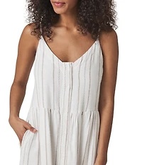 Splendid Gabrielle Knit Stripe Print V-Neck Sleeveless A-Line Midi Dress