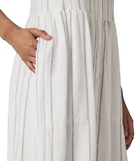 Splendid Gabrielle Knit Stripe Print V-Neck Sleeveless A-Line Midi Dress