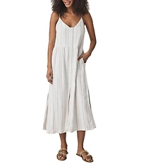 Splendid Gabrielle Knit Stripe Print V-Neck Sleeveless A-Line Midi Dress