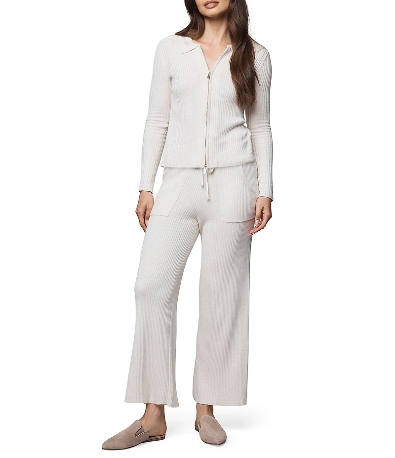 Splendid Geneva Knit Johnny Collar V-Neck Long Sleeve Two Zip Sweater Top