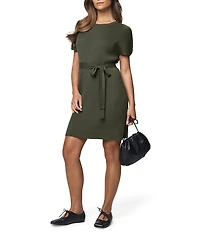 Splendid Georgie Knit Round Neck Short Sleeve Belted A-Line Mini Dress