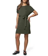 Splendid Georgie Knit Round Neck Short Sleeve Belted A-Line Mini Dress