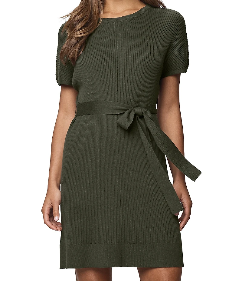 Splendid Georgie Knit Round Neck Short Sleeve Belted A-Line Mini Dress