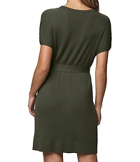 Splendid Georgie Knit Round Neck Short Sleeve Belted A-Line Mini Dress