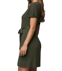 Splendid Georgie Knit Round Neck Short Sleeve Belted A-Line Mini Dress