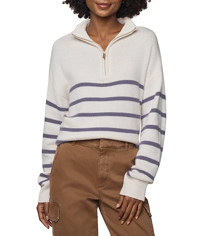 Splendid Georgie Knit Striped Mock Neck Long Sleeve Quarter Zip Sweater Top